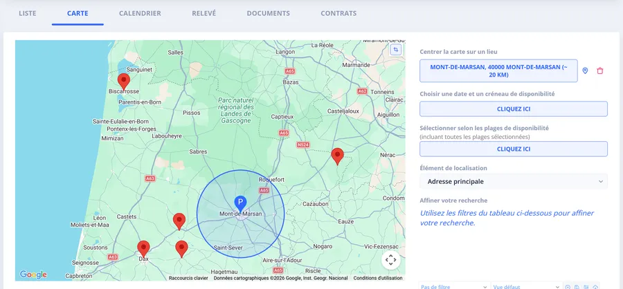 Carte des intervenants QVCT localisés par zone d'intervention
