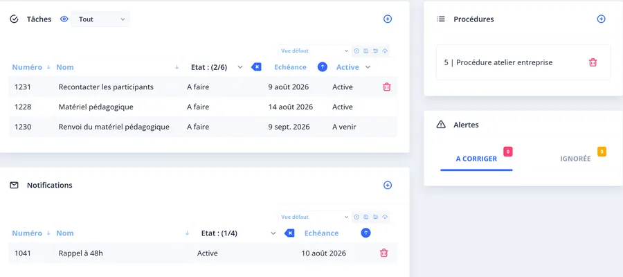 Check-list des tâches avec notifications associées