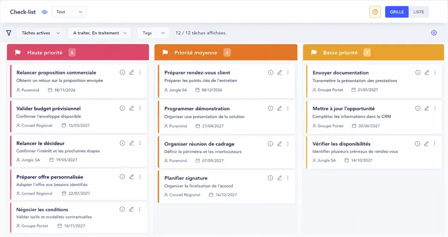 Check-list des tâches de prospection avec échéances