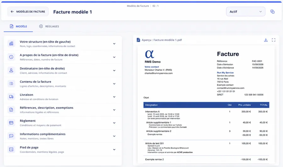 Modèle de facture personnalisé aux couleurs de la structure