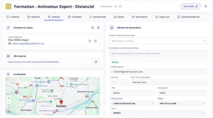 Configuration d'une intervention en distanciel avec lien de connexion