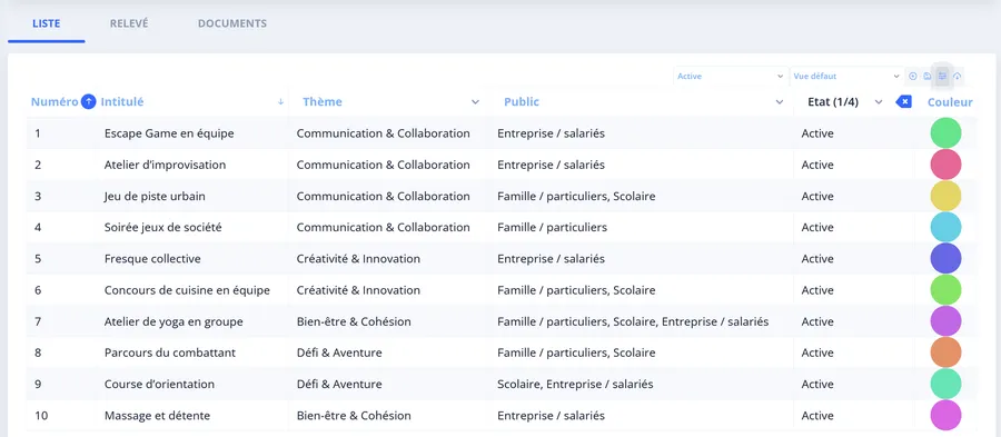 Liste du catalogue de prestations de teambuilding