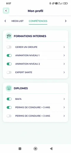 Fiche profil d'un intervenant dans l'application my-RMS, avec ses compétences et ses missions